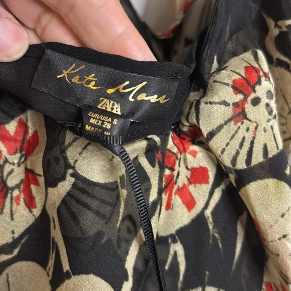 NWT KATE MOSS FOR ZARA black silk floral long dress size small & medium - Picture 6 of 14
